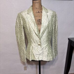 Noviello Bloom Vintage Suit Jacket Blazer Green Button Silk Embellished Beads 10